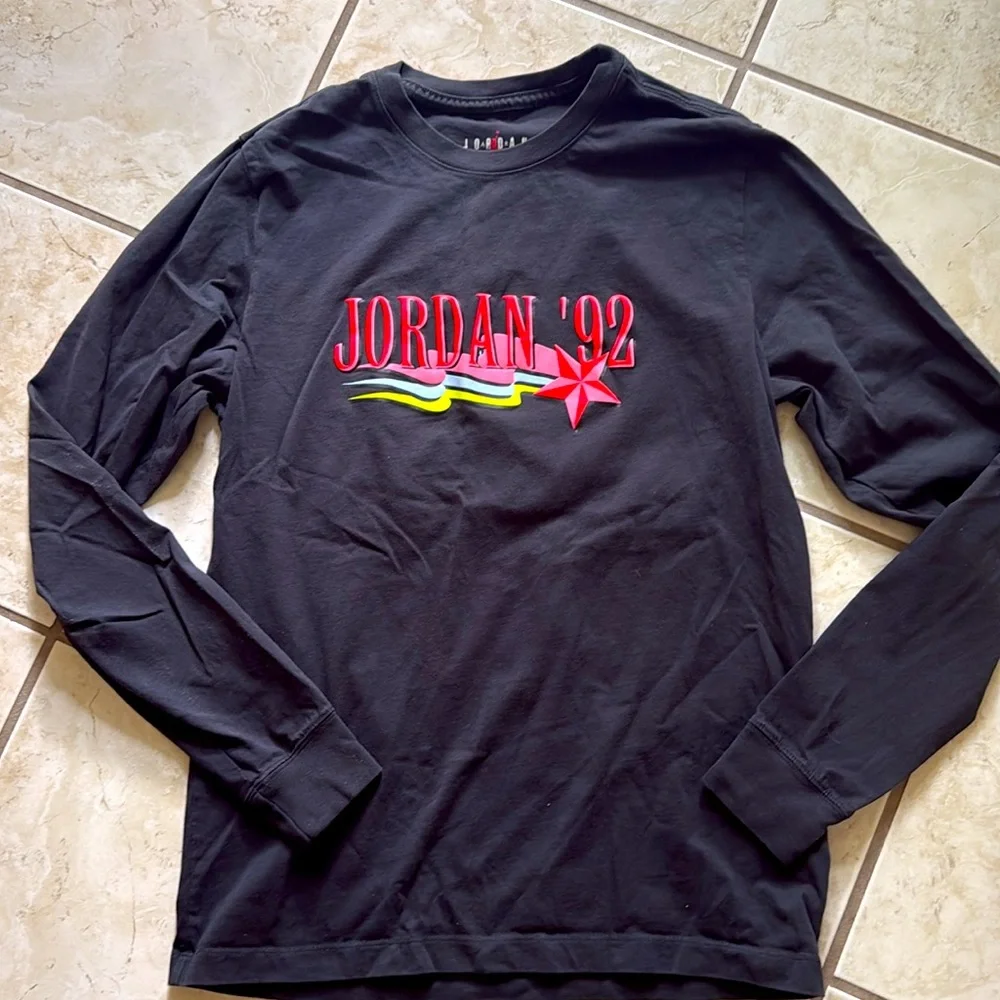 Jordan Black Long Sleeve Tee with Red Logo